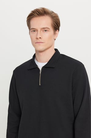 Pamuklu Standart Fit Normal Kesim Polo Yaka Sweatshirt