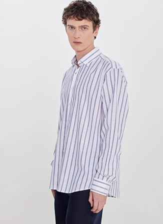 Altınyıldız Classics Beyaz Erkek Düğmeli Tailored Fit Çizgili Gömlek ACE201262085
