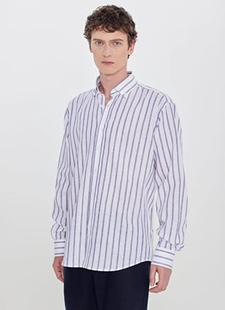 Altınyıldız Classics Beyaz Erkek Düğmeli Tailored Fit Çizgili Gömlek ACE201262085