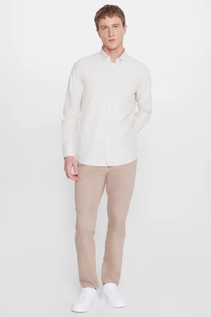 Pamuklu Slim Fit Dar Kesim Düğmeli Yaka Çizgili Gömlek