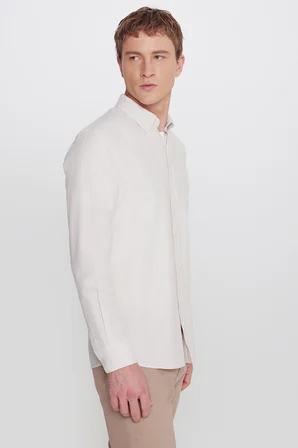 Pamuklu Slim Fit Dar Kesim Düğmeli Yaka Çizgili Gömlek