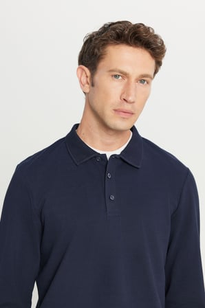 %100 Pamuk Standart Fit Normal Kesim Polo Yaka Sweatshirt