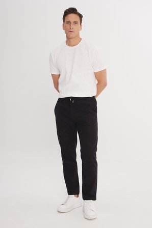 %100 Pamuk Slim Fit Dar Kesim Beli Bağlamalı Yan Cepli Pantolon
