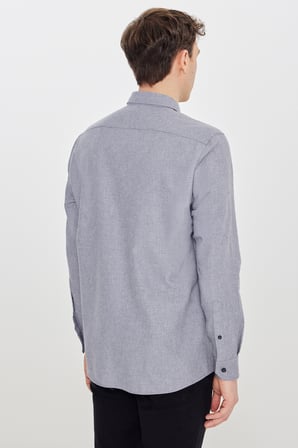 Pamuklu Slim Fit Dar Kesim Düğmeli Yaka Diagonal Desenli Flanel Gömlek