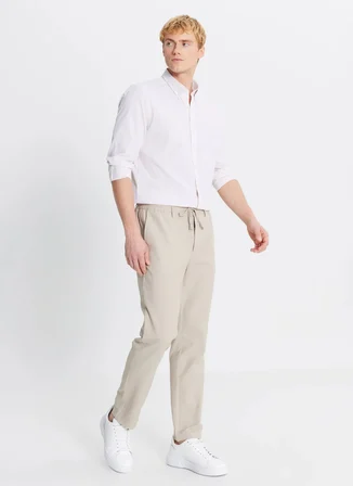Altınyıldız Classics Bağlamalı Bel Normal Paça Slim Fit Bej Erkek Pantolon ACE001252701_BEJ