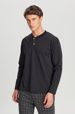 %100 Pamuk Standart Fit Hakim Yaka Desenli Cepli Pijama Takımı