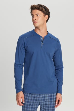 %100 Pamuk Standart Fit Hakim Yaka Desenli Cepli Pijama Takımı