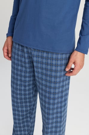 %100 Pamuk Standart Fit Hakim Yaka Desenli Cepli Pijama Takımı