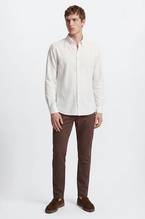 Tailored Slim Fit Dar Kesim Düğmeli Yaka Gofre Desenli Travel Gömlek