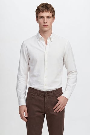 Tailored Slim Fit Dar Kesim Düğmeli Yaka Gofre Desenli Travel Gömlek