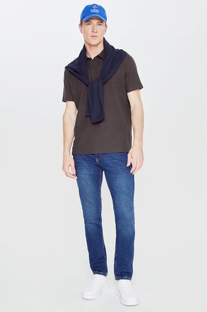 %100 Pamuk Slim Fit Dar Kesim Polo Yaka Jakarlı Triko Tişört