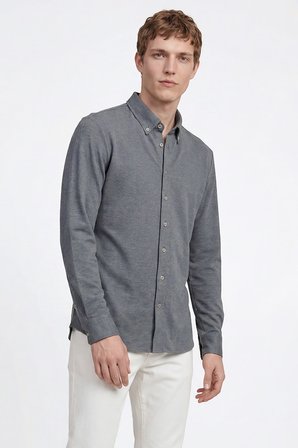 Pamuklu Tailored Slim Fit Dar Kesim Düğmeli Yaka Örme Gömlek