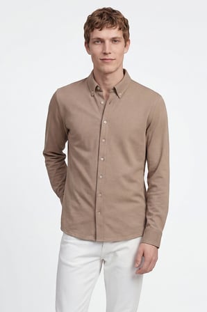 Pamuklu Tailored Slim Fit Dar Kesim Düğmeli Yaka Örme Gömlek