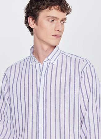 Altınyıldız Classics Beyaz Erkek Düğmeli Tailored Fit Çizgili Gömlek ACE201262085
