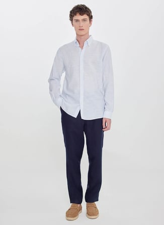 Altınyıldız Classics Beyaz - Mavi Erkek Düğmeli Tailored Fit Kareli Gömlek ACE201262089
