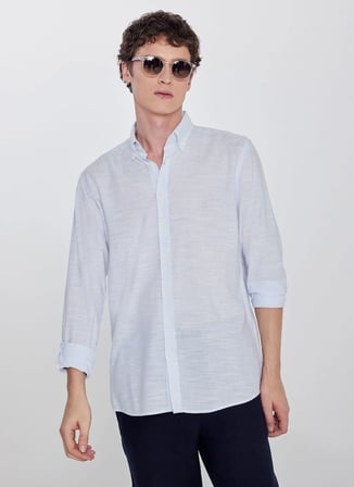 Altınyıldız Classics Beyaz - Mavi Erkek Düğmeli Tailored Fit Kareli Gömlek ACE201262089