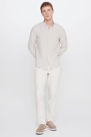 Slim Fit Dar Kesim Düğmeli Yaka Gofre Desenli Gömlek