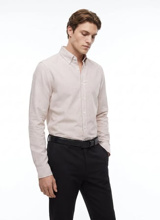 Altınyıldız Classics Beyaz Erkek Düğmeli Tailored Fit Çizgili Gömlek ACE201262278