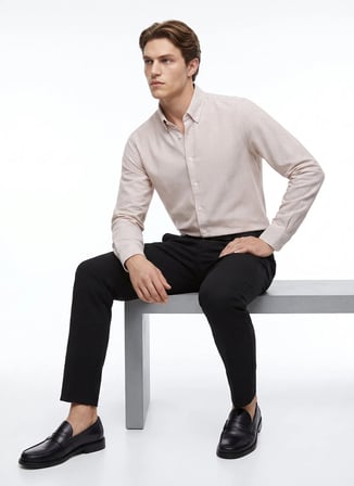 Altınyıldız Classics Beyaz Erkek Düğmeli Tailored Fit Çizgili Gömlek ACE201262278