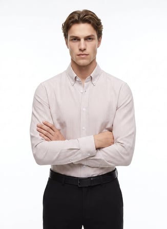 Altınyıldız Classics Beyaz Erkek Düğmeli Tailored Fit Çizgili Gömlek ACE201262278