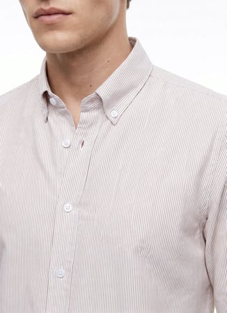 Altınyıldız Classics Beyaz Erkek Düğmeli Tailored Fit Çizgili Gömlek ACE201262278