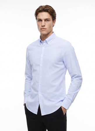 Altınyıldız Classics Mavi Erkek Düğmeli Tailored Fit Çizgili Gömlek ACE201262278