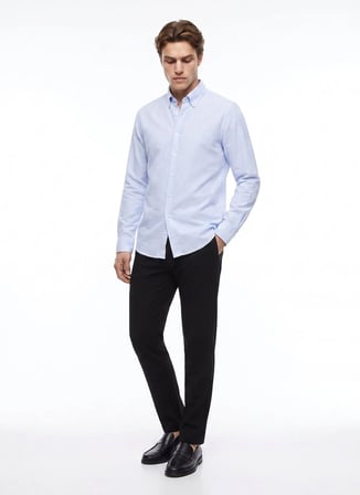 Altınyıldız Classics Mavi Erkek Düğmeli Tailored Fit Çizgili Gömlek ACE201262278