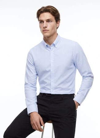 Altınyıldız Classics Mavi Erkek Düğmeli Tailored Fit Çizgili Gömlek ACE201262278