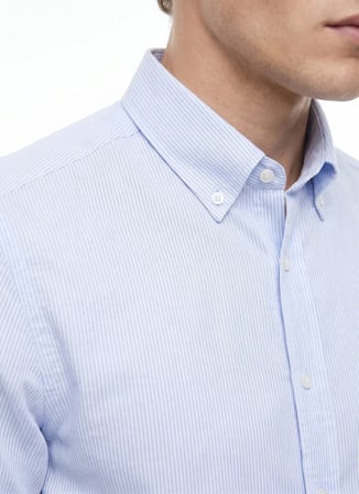 Altınyıldız Classics Mavi Erkek Düğmeli Tailored Fit Çizgili Gömlek ACE201262278