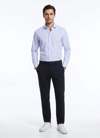 Altınyıldız Classics Mavi Erkek İtalyan Tailored Fit Çizgili Gömlek ACE201262091