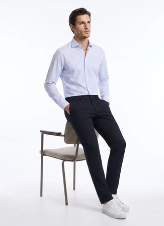 Altınyıldız Classics Mavi Erkek İtalyan Tailored Fit Çizgili Gömlek ACE201262091