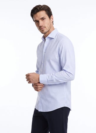 Altınyıldız Classics Mavi Erkek İtalyan Tailored Fit Çizgili Gömlek ACE201262091