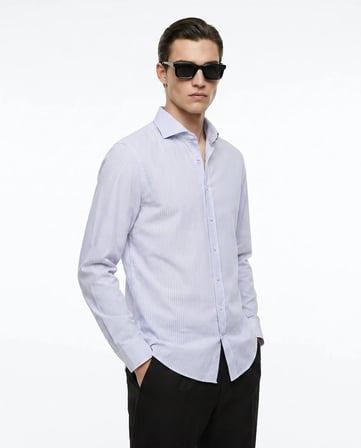 Altınyıldız Classics Gri Erkek İtalyan Tailored Fit Çizgili Gömlek ACE201262091