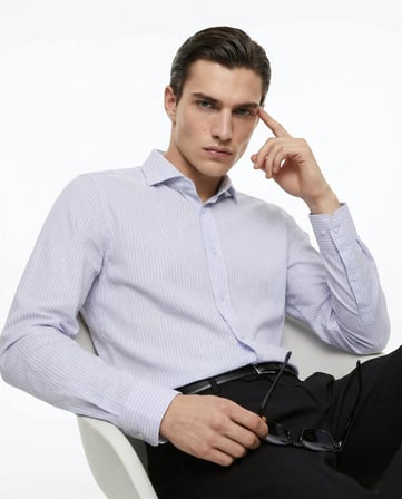 Altınyıldız Classics Gri Erkek İtalyan Tailored Fit Çizgili Gömlek ACE201262091