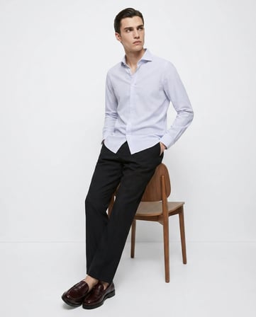 Altınyıldız Classics Gri Erkek İtalyan Tailored Fit Çizgili Gömlek ACE201262091