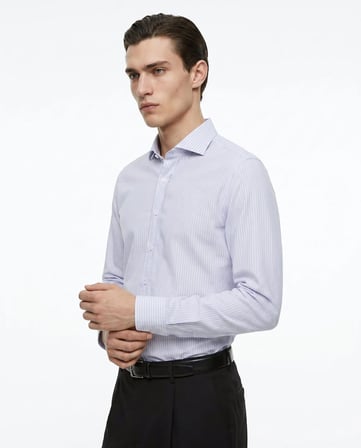 Altınyıldız Classics Gri Erkek İtalyan Tailored Fit Çizgili Gömlek ACE201262091