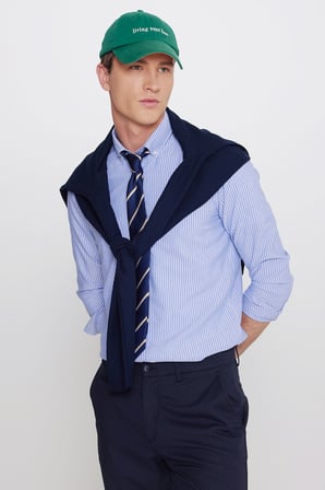 Pamuklu Slim Fit Dar Kesim İtalyan Yaka Oxford Gömlek