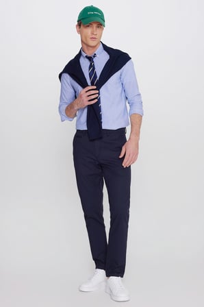 Pamuklu Slim Fit Dar Kesim İtalyan Yaka Oxford Gömlek