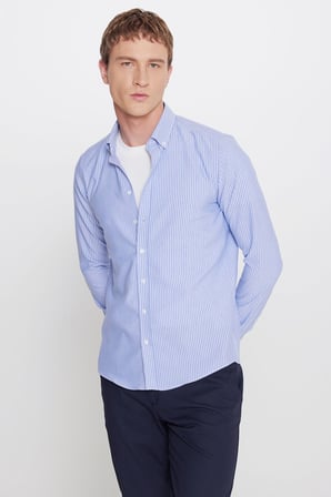 Pamuklu Slim Fit Dar Kesim İtalyan Yaka Oxford Gömlek