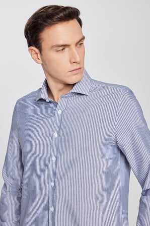 Pamuklu Slim Fit Dar Kesim İtalyan Yaka Oxford Gömlek