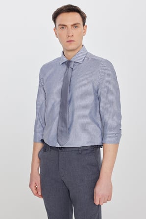 Pamuklu Slim Fit Dar Kesim İtalyan Yaka Oxford Gömlek
