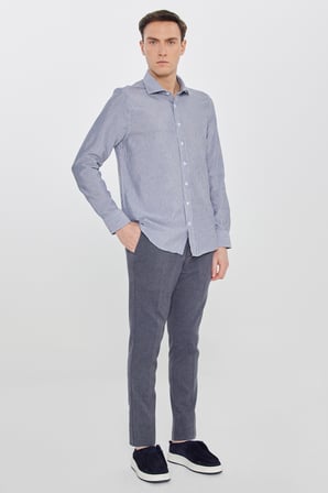 Pamuklu Slim Fit Dar Kesim İtalyan Yaka Oxford Gömlek