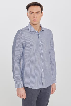 Pamuklu Slim Fit Dar Kesim İtalyan Yaka Oxford Gömlek