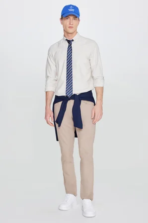 Pamuklu Slim Fit Dar Kesim Düğmeli Yaka Çizgili Gömlek