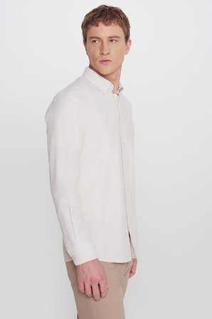 Pamuklu Slim Fit Dar Kesim Düğmeli Yaka Çizgili Gömlek