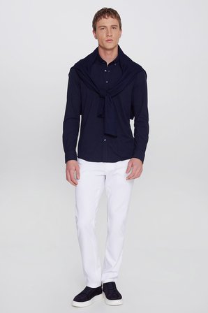 360 Her Yöne Esneyen Pamuklu Tailored Slim Fit Dar Kesim Düğmeli Yaka Örme Gömlek