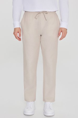 Pamuklu Standart Fit Normal Kesim Beli Lastikli Diagonal Desenli Örme Pantolon