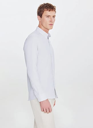 Altınyıldız Classics Mavi Erkek Düğmeli Tailored Fit Çizgili Gömlek