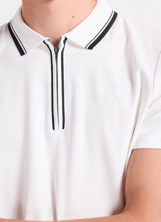 Altınyıldız Classics Ekru Erkek Slim Fit Geometrik Desen Polo T-Shirt ACE091262670
