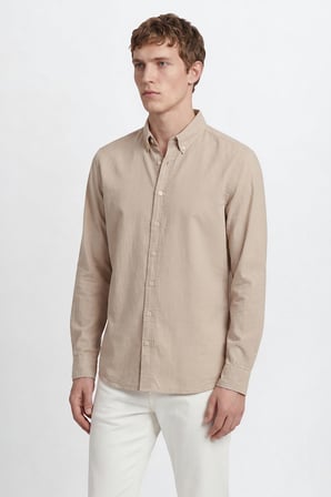 %100 Pamuk Slim Fit Dar Kesim Düğmeli Yaka Gofre Desenli Gömlek